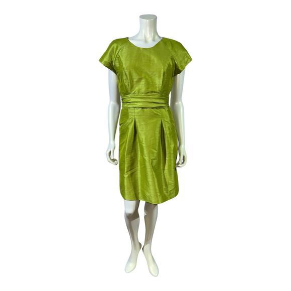1950s Vintage Lime Green Silk Shantung Cocktail Dress Custom w/ Pockets Size 4-6 - Picture 1 of 15